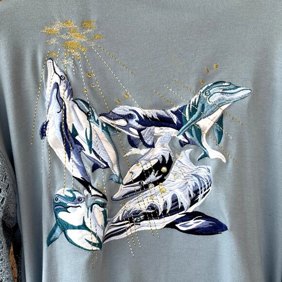 Vintage Adolfo Sport Zip Up Jacket See Thru Crochet Dolphin Embroidery Womens M - Picture 8 of 10